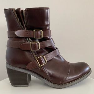 Hush Puppies Rustique - Brown Leather Mid Calf Boots with Heel - Size 8M